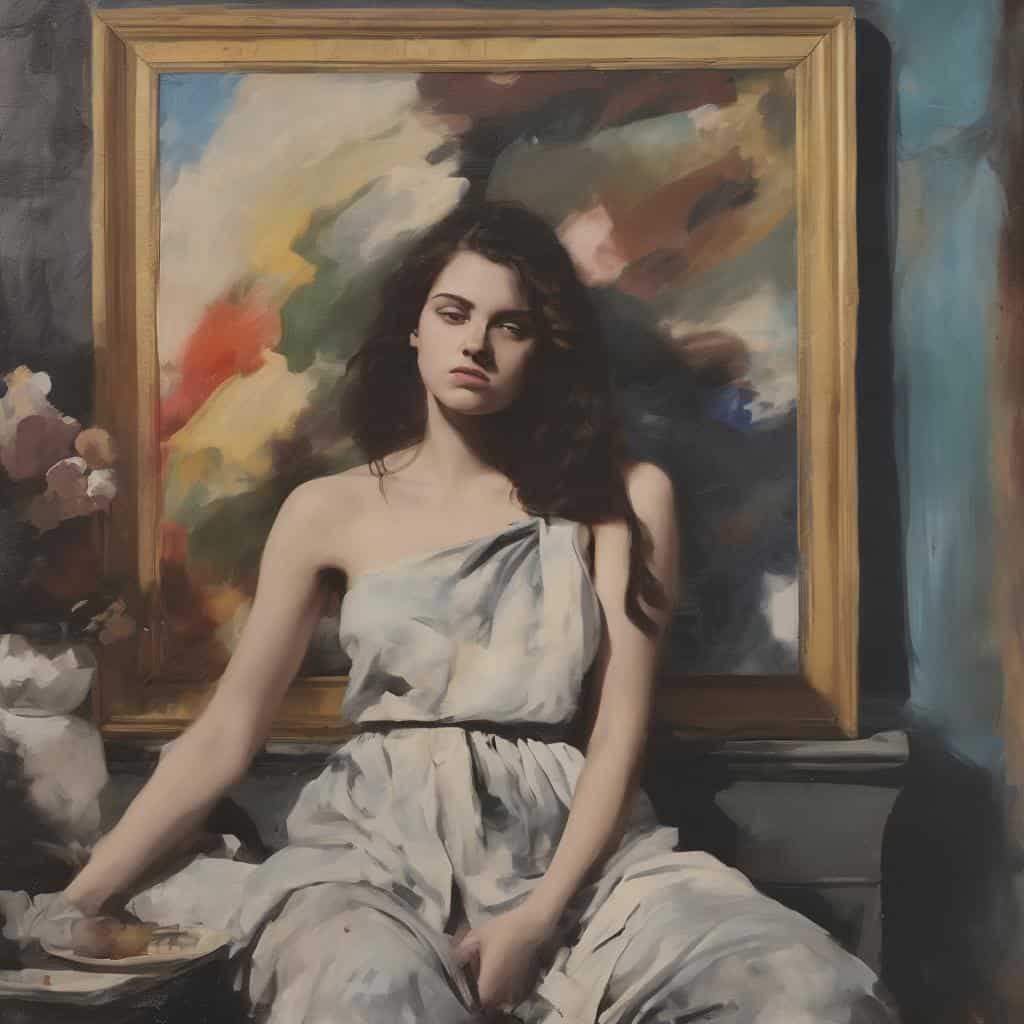 Ρεαλιστική πορτρέτο γυναίκας σε καμβά, τέχνη και ανακύκλωση, δημιουργία με νόημα, σύγχρονη τέχνη.